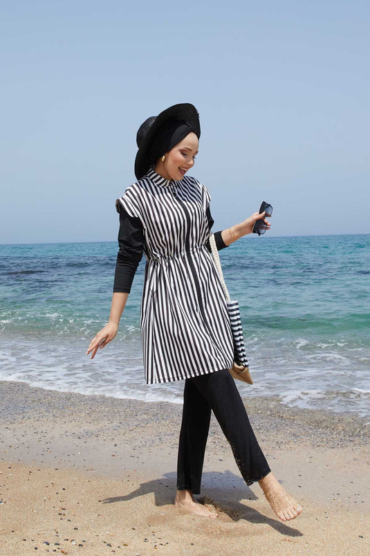 Full Length Zippered Waist Adjustable Modest Swimsuit -132