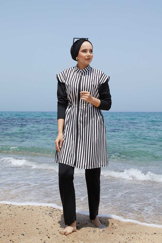 Full Length Zippered Waist Adjustable Modest Swimsuit -132