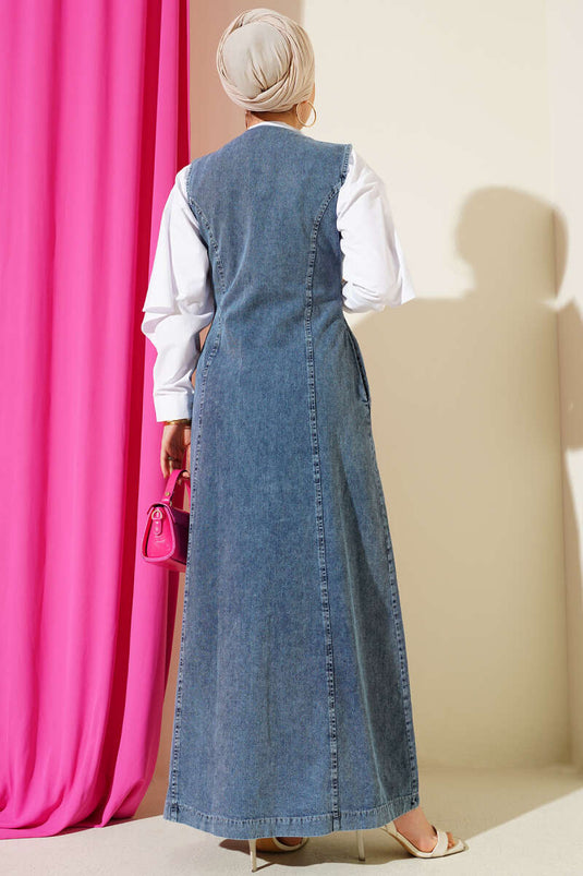 Robe salopette en jean à fermeture éclair intégrale Bleu clair