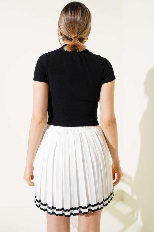 Boydan Fermuarlı Omuz Şeritli Crop Siyah