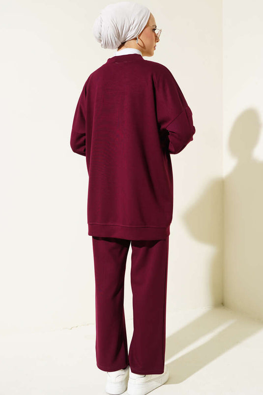 Pantalon Long Zippé avec Poches Costume Double Rouge Claret