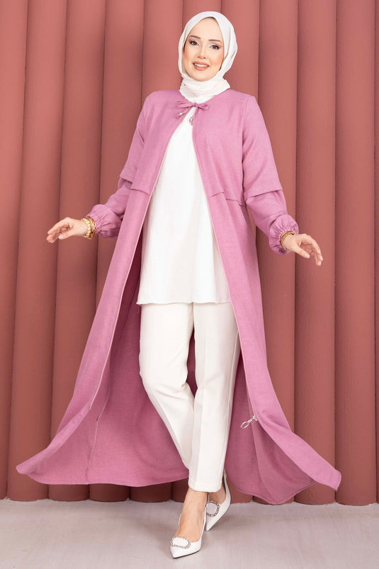 Volledig met rits gesloten modest fashion ferace in rozenhoutkleur