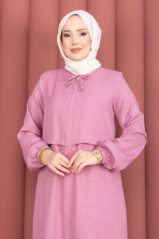 Volledig met rits gesloten modest fashion ferace in rozenhoutkleur