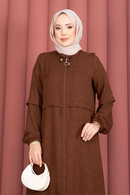 Volledig met rits gesloten modest fashion jas in koffiebruin