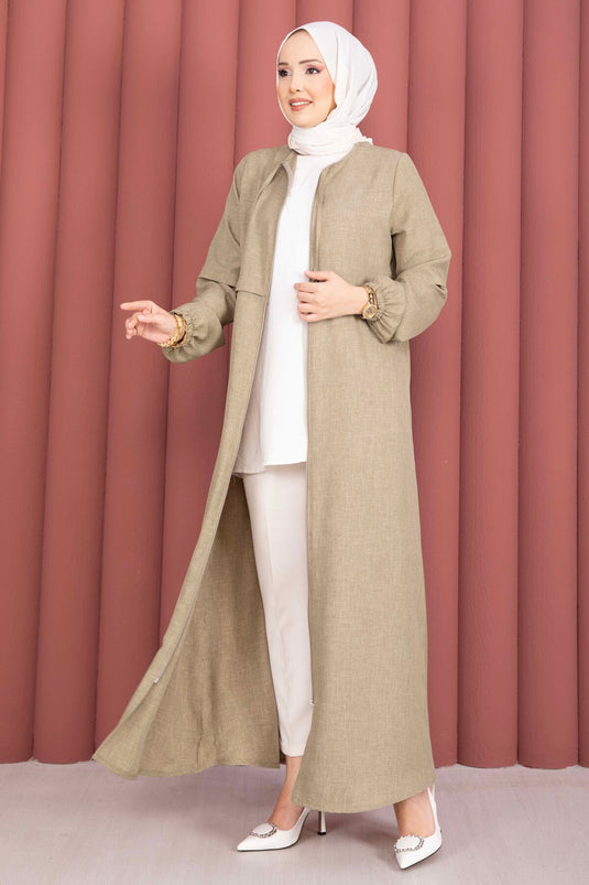 Volledig met rits gesloten modest fashion ferace in olijfgroen