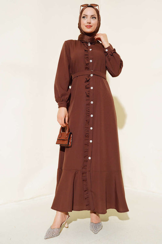 Robe Longue À Volants Marron