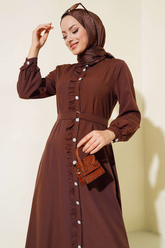 Robe Longue À Volants Marron