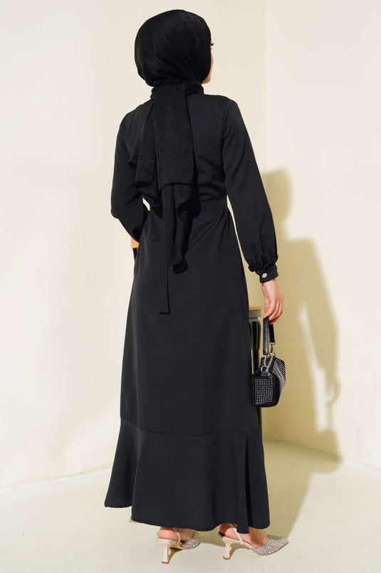 Robe Longue À Volants Noir