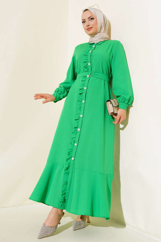 Robe Longue À Volants Vert