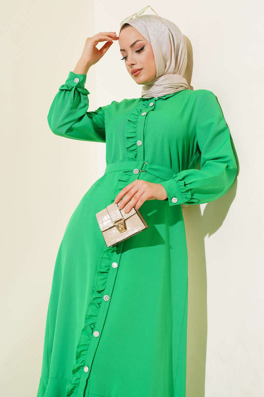 Robe Longue À Volants Vert