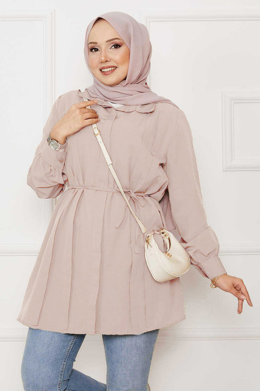 Chemise hijab beige à plis cachés