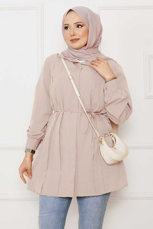 Chemise hijab beige à plis cachés