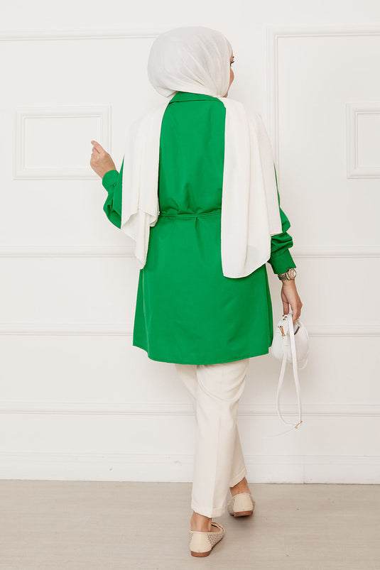 Boydan Gizli Düğmeli Pile Detaylı Tesettür Gömlek Benetton