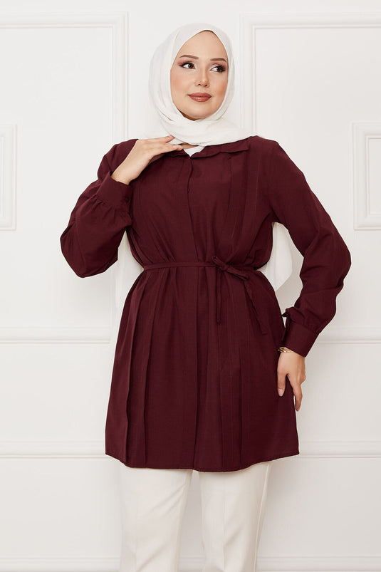 Lange Modest Overhemd Met Knopen En Plissé Details