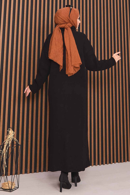Black Hijab Knitwear Cardigan with Gold Buttons Throughout
