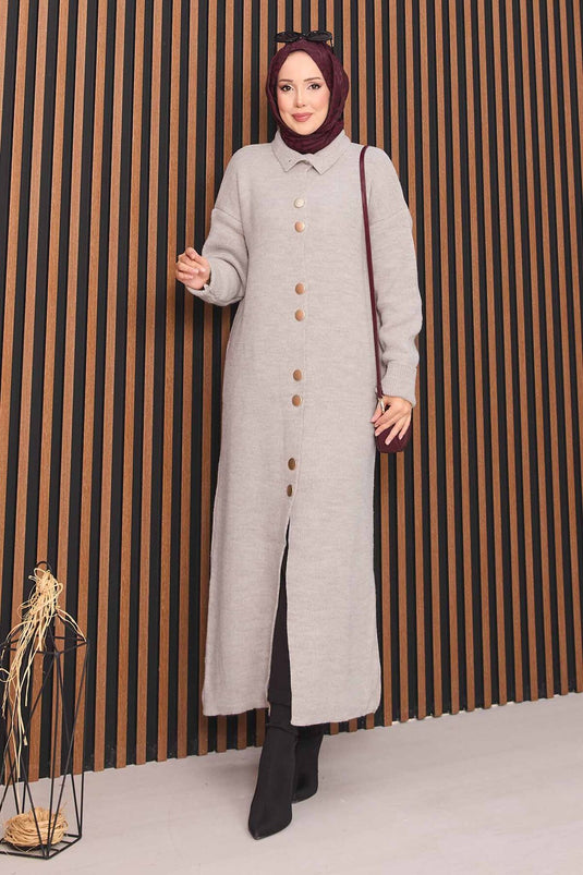 Gilet tricoté hijab avec boutons dorés sur toute la pierre