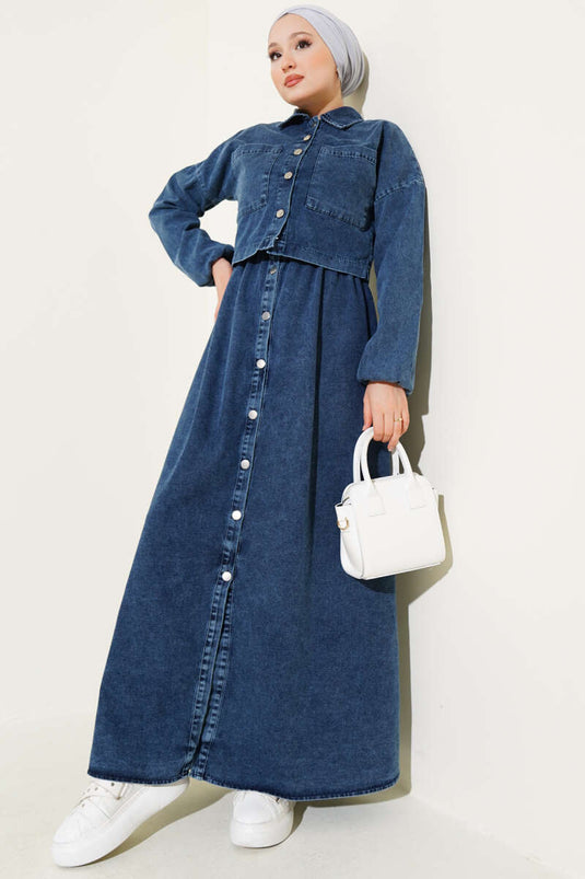 Ensemble gilet boutonné en métal et jean deux pièces