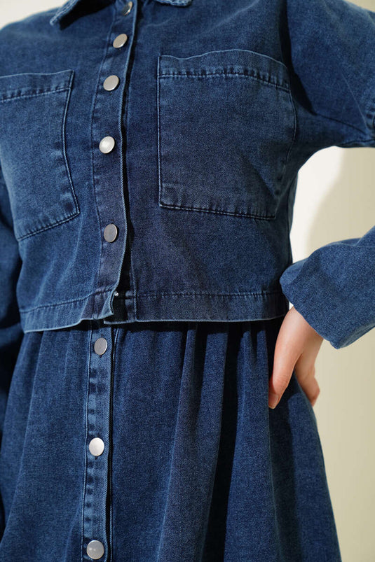 Ensemble gilet boutonné en métal et jean deux pièces