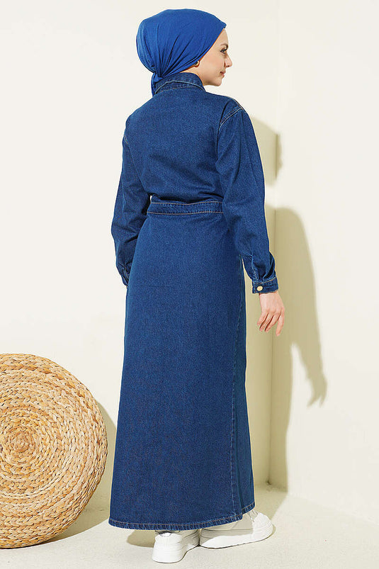 Jeanskleid mit durchgehender Metallknopfleiste, Blau