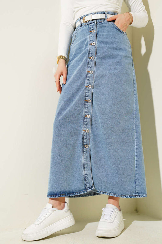 Boydan Metal Buttoned Denim Skirt