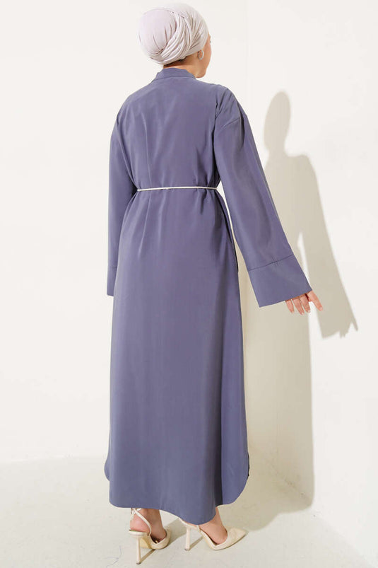 Allover-Tensel-Kleid mit Holzknöpfen, geräuchert