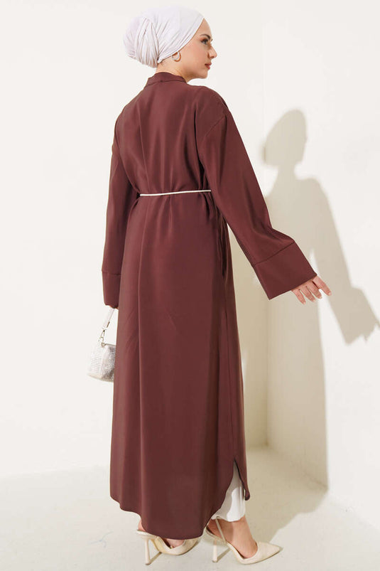 Tencel-Kleid mit Allover-Holzknöpfen in Braun