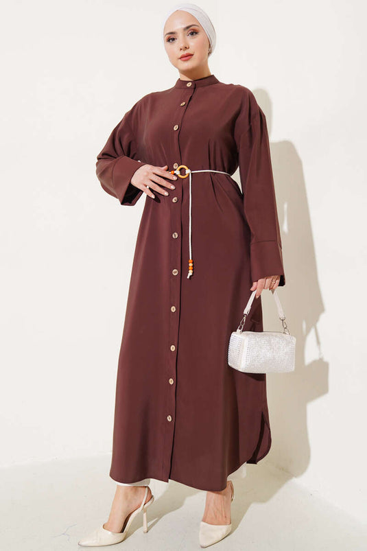 Robe Tencel Boutons Bois Allover Marron