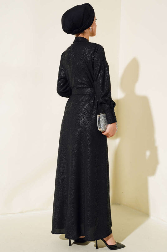 Halbfaltenkleid Schwarz