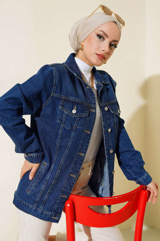 Veste En Jean Boyfriend Bleu Marine