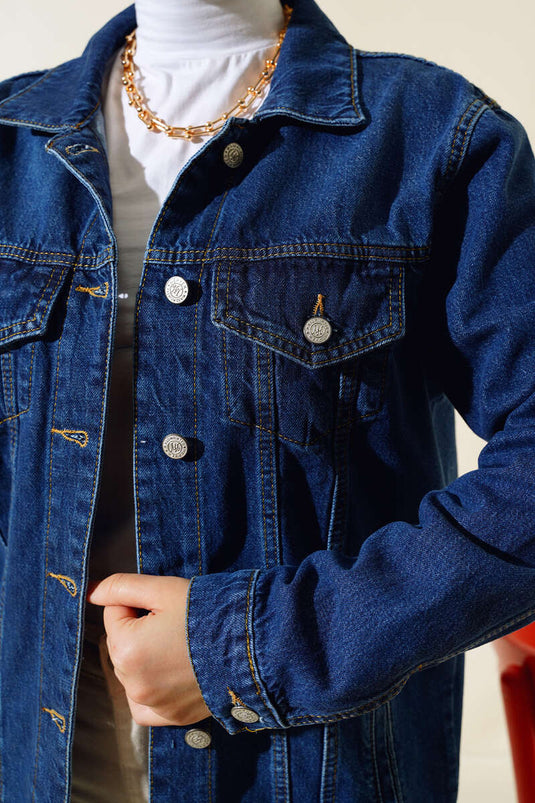 Veste En Jean Boyfriend Bleu Marine