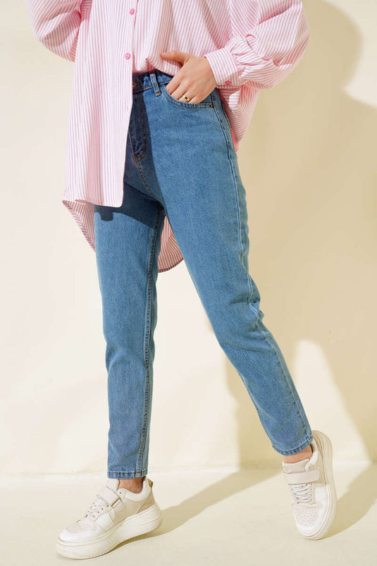 Pantalon Jeans Boyfriend Bleu Moyen