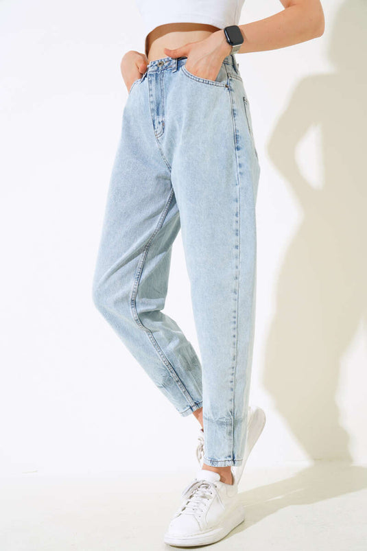 Boyfriend Salaş Kot Pantolon Buz Mavisi