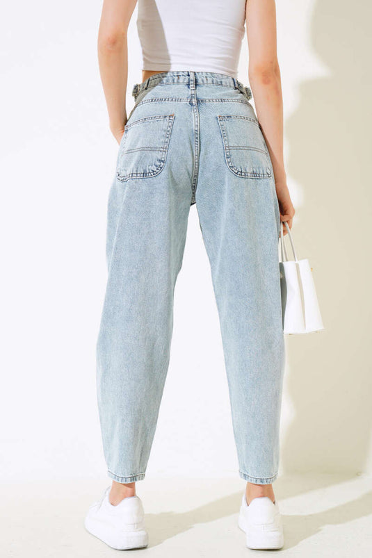 Boyfriend Side Buckle Jeans Light Snow