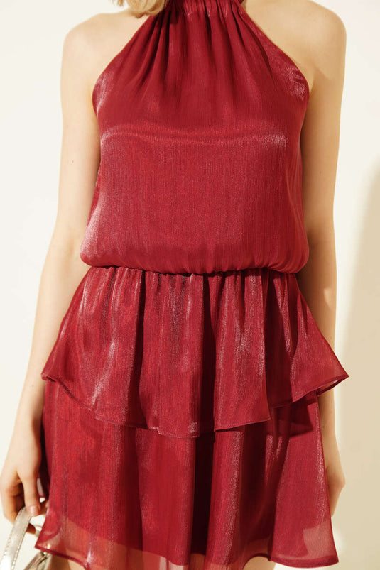 Robe mini bordeaux à ceinture élastique et nouée au cou