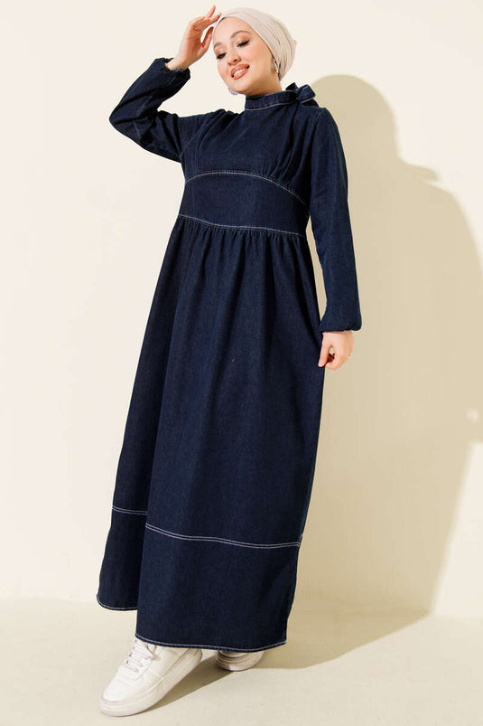 Robe en jean bleu marine à col halter