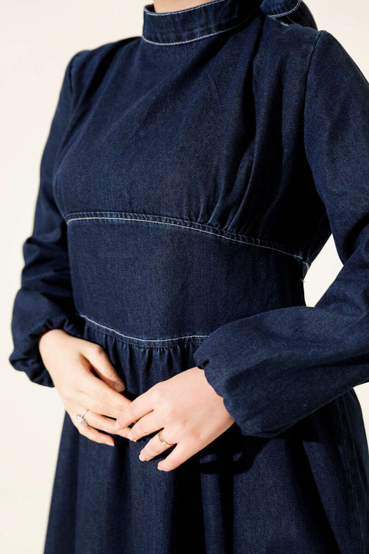 Robe en jean bleu marine à col halter