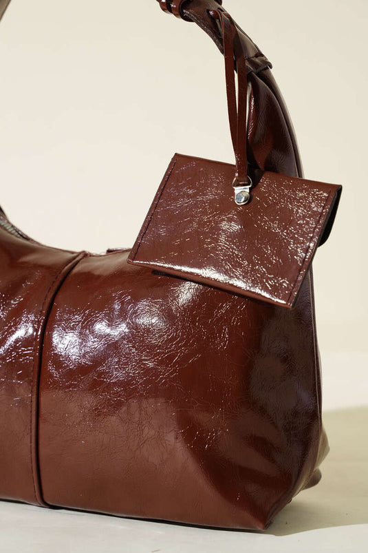 Patent Leather Bag with Coin Purse, Brown