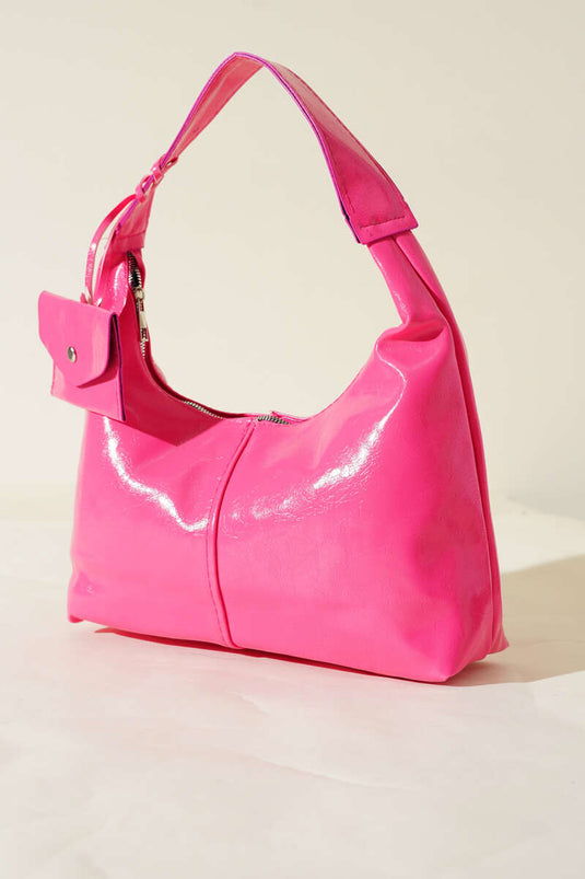 Bozuk Para Cüzdanlı Rugan Çanta Pembe