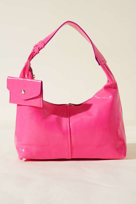 Bozuk Para Cüzdanlı Rugan Çanta Pembe