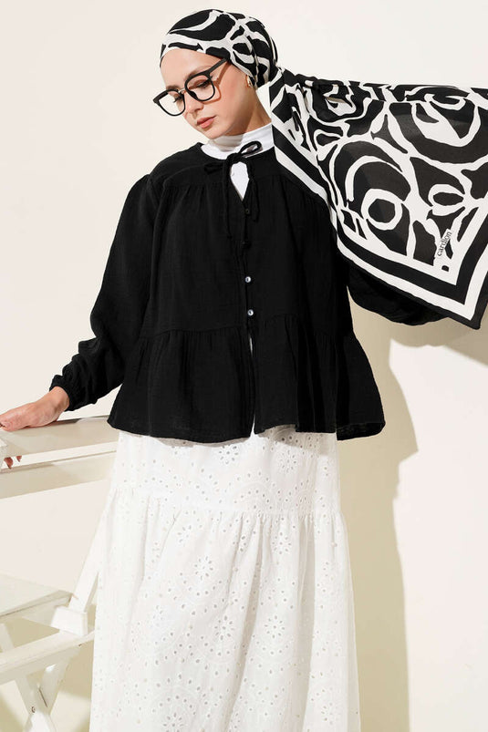 Brit Button Detailed Blouse Black