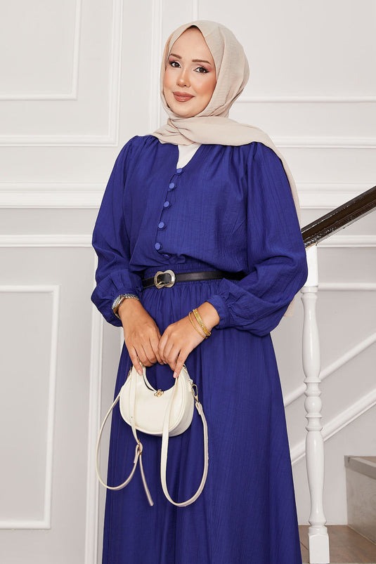 Brit Button Detailed Skirted Two Piece Suit in Saxe