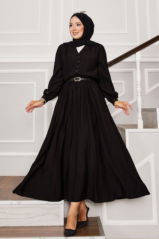 Brit Button Detailed Skirted Two Piece Suit Black