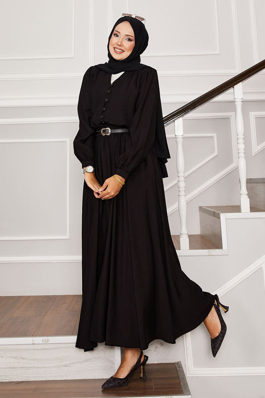 Brit Button Detailed Skirted Two Piece Suit Black