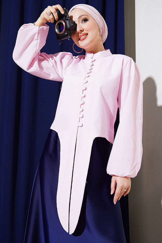 Camicia corta con bottoni e laccio Brit rosa