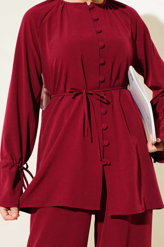 Costume deux pièces Brit boutonné à chevilles tunnel rouge bordeaux