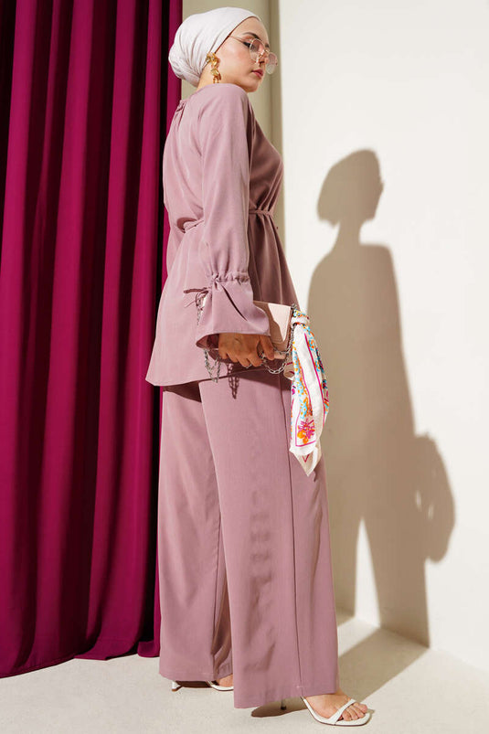 Maillot deux pièces Brit boutonné à chevilles tunnel, rose poudré