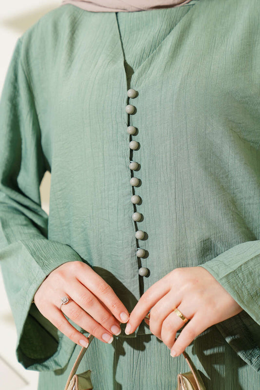 Brit Düğmeli Bluzlu Jile İkili Takım Çağla Yeşili