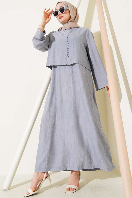 Brit Buttoned Blouse Vest Two Piece Set Gray