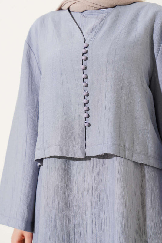 Brit Buttoned Blouse Vest Two Piece Set Gray