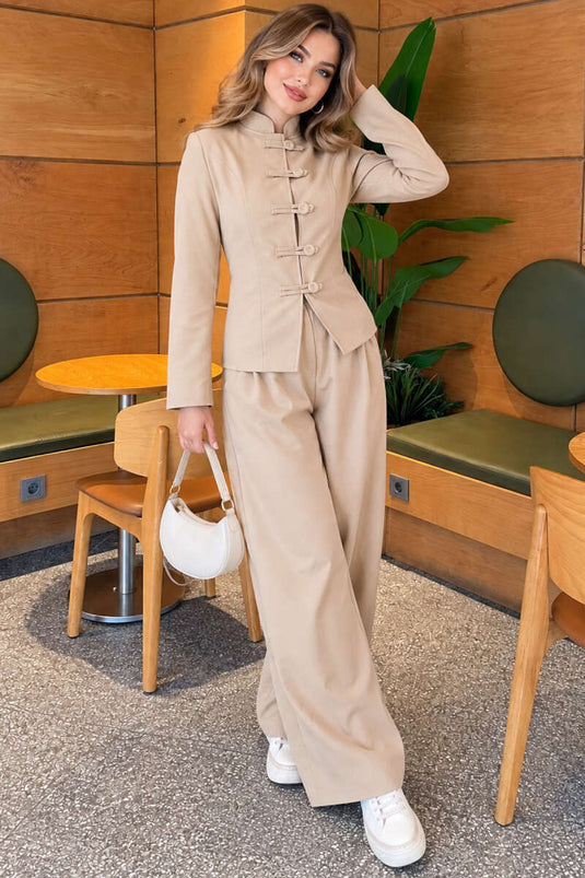 Ensemble De Veste À Boutons Beige